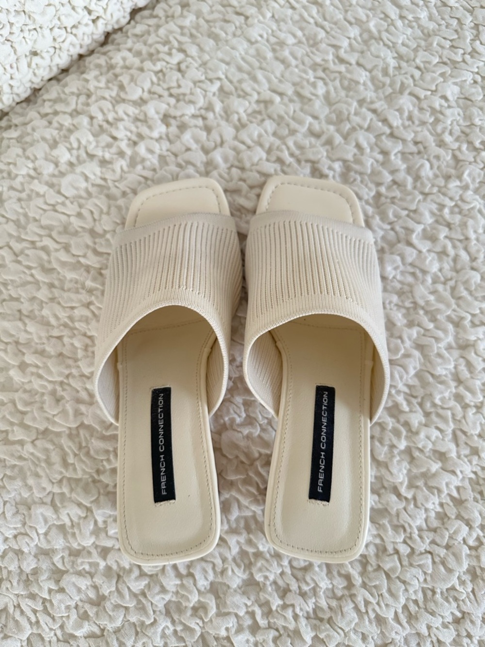 French Connection Cream Knit Block Heel Mules - Picture 3 of 5